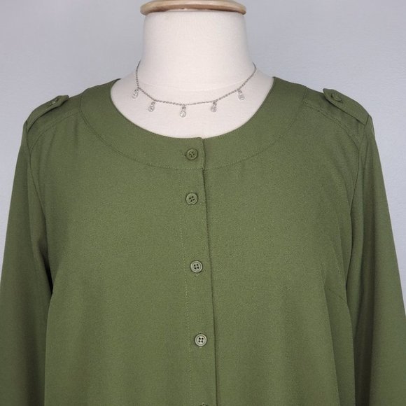 Linea by Louis Dell'Olio Green Button Up Top Blouse, Size M - Picture 2 of 13
